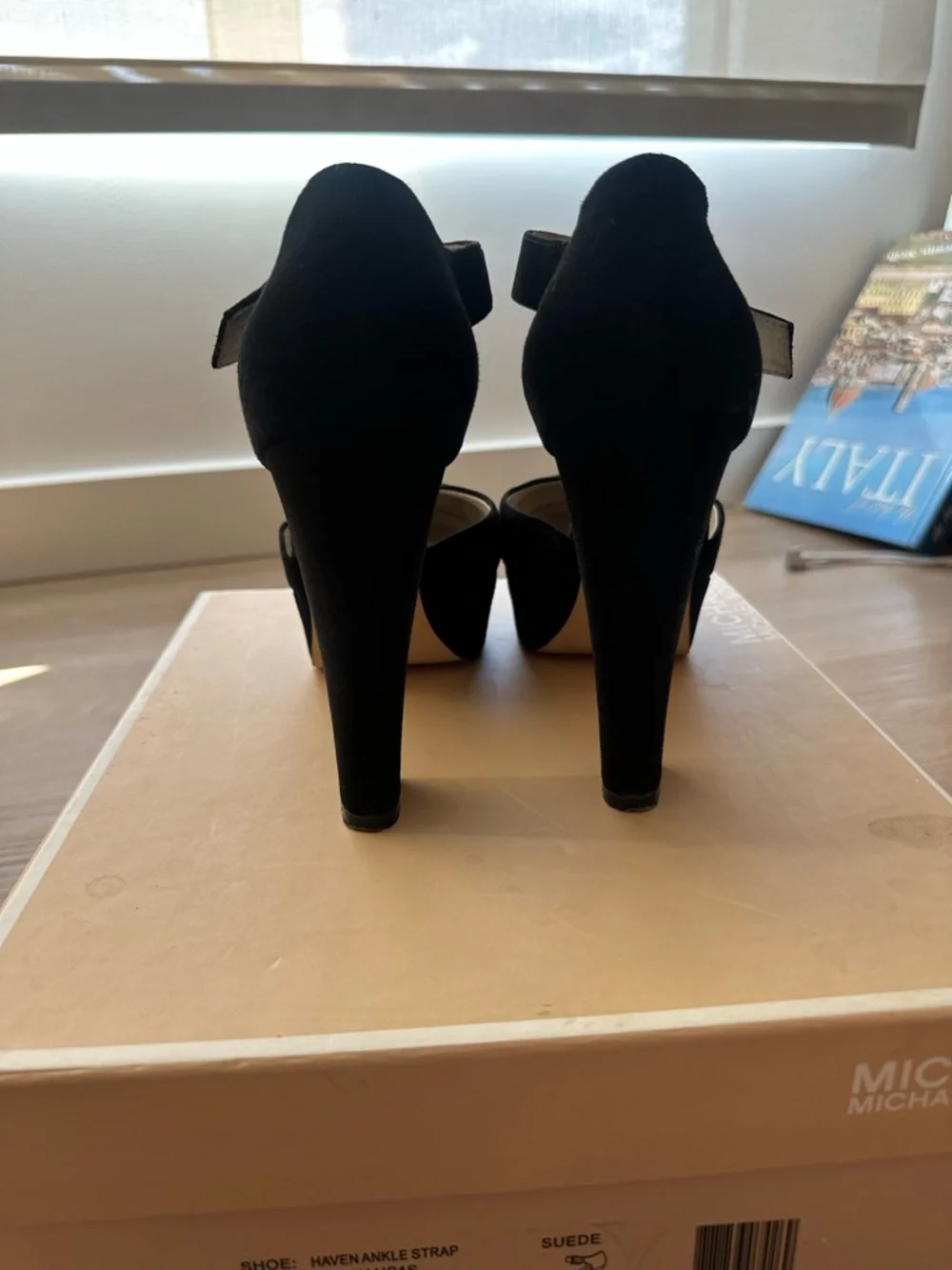 Michael Kors Black Suede Platform Ankle-Strap Heels - Picture 3 of 7
